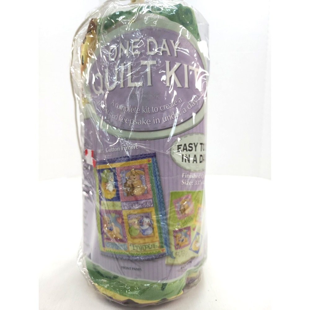 One Day Quilt Kit featuring a cute baby animal theme with precut cotton...